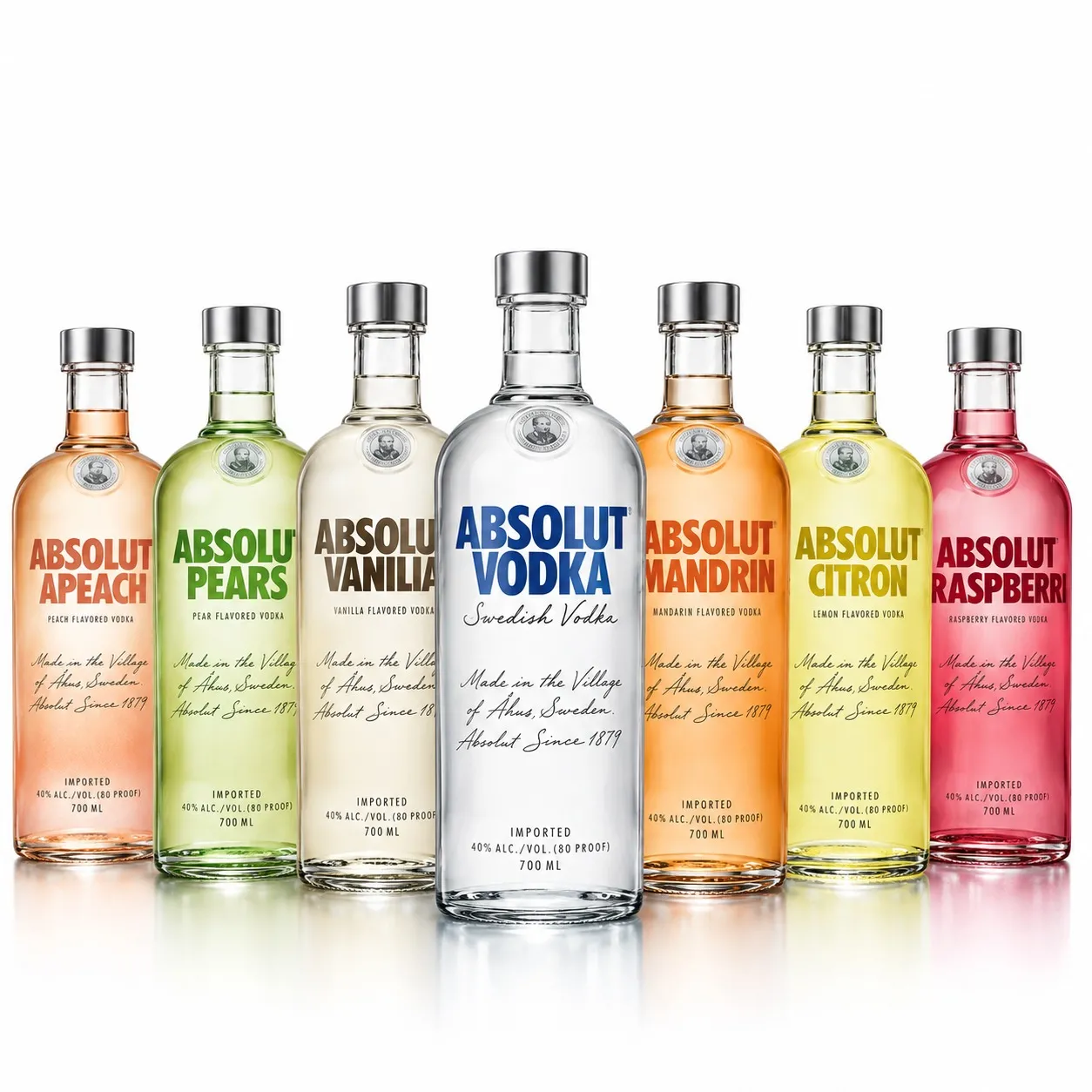 Absolut (Blue, Citron, Mandrin, Raspberry, Vanilla, Pears, Apeach)